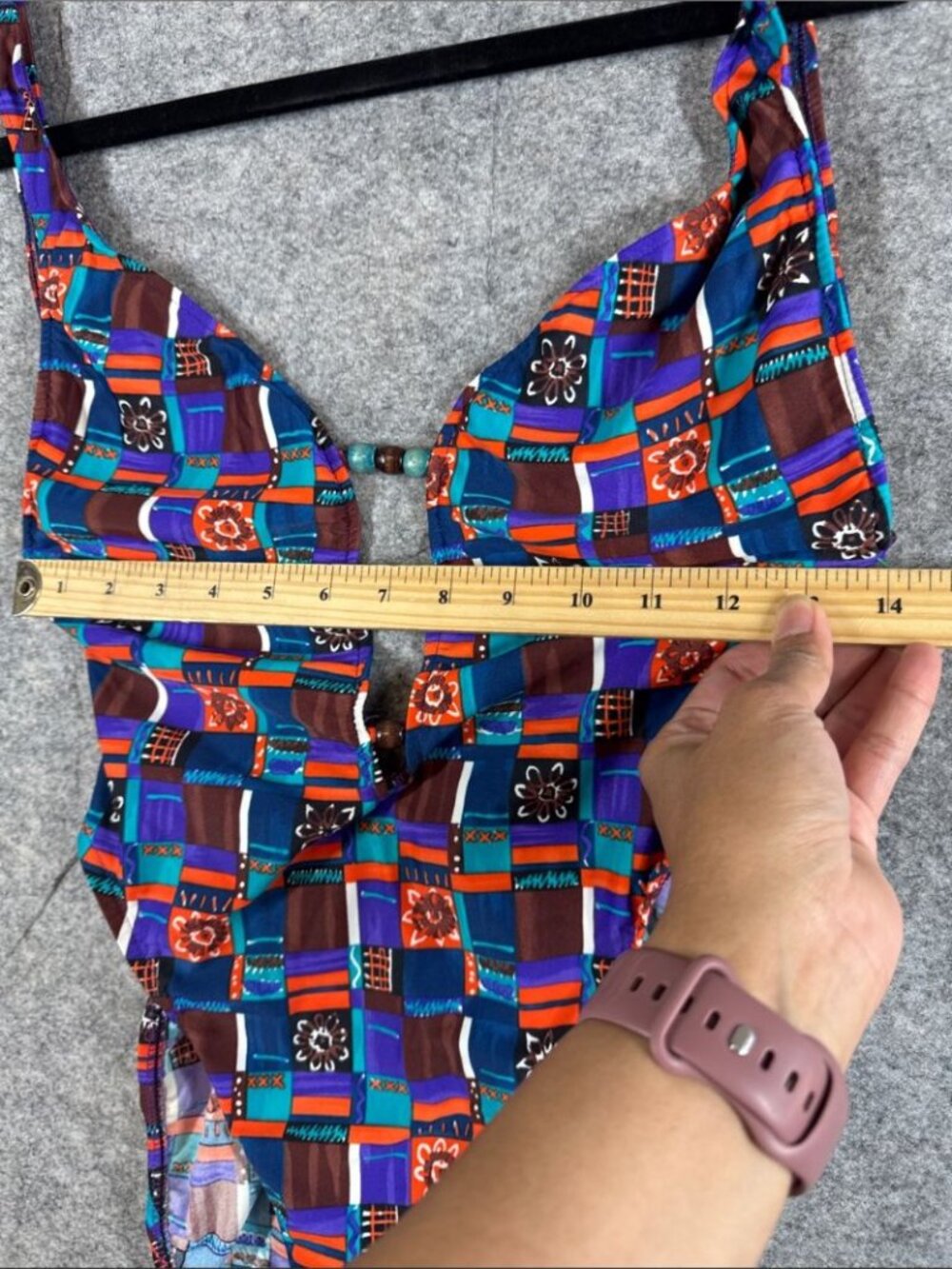 Vintage Geometric Print Large One Piece Swimsuit Retro Festival Beach Boho - Picture 7 of 16